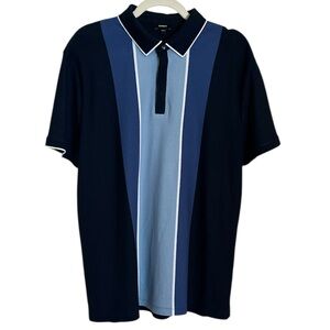 Express Mens Blue Striped Polo Shirt. Size Large